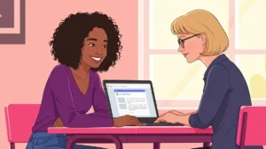 Uczennica i nauczyciel wspolpracujacy nad dokumentem w Google Docs na laptopie i tablecie