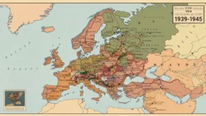 Mapa Europy z 1939 roku pokazująca zasięg II wojny światowej - ilustracja edukacyjna dla uczniów