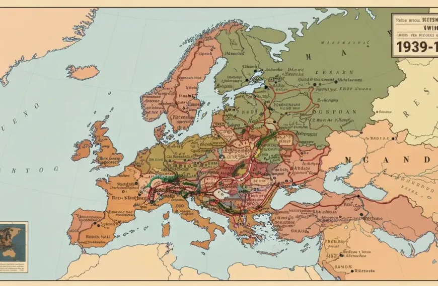 Mapa Europy z 1939 roku pokazująca zasięg II wojny światowej - ilustracja edukacyjna dla uczniów