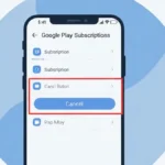 Ekran smartfona z Androidem pokazujacy liste aktywnych subskrypcji w aplikacji Google Play z przyciskiem anulowania