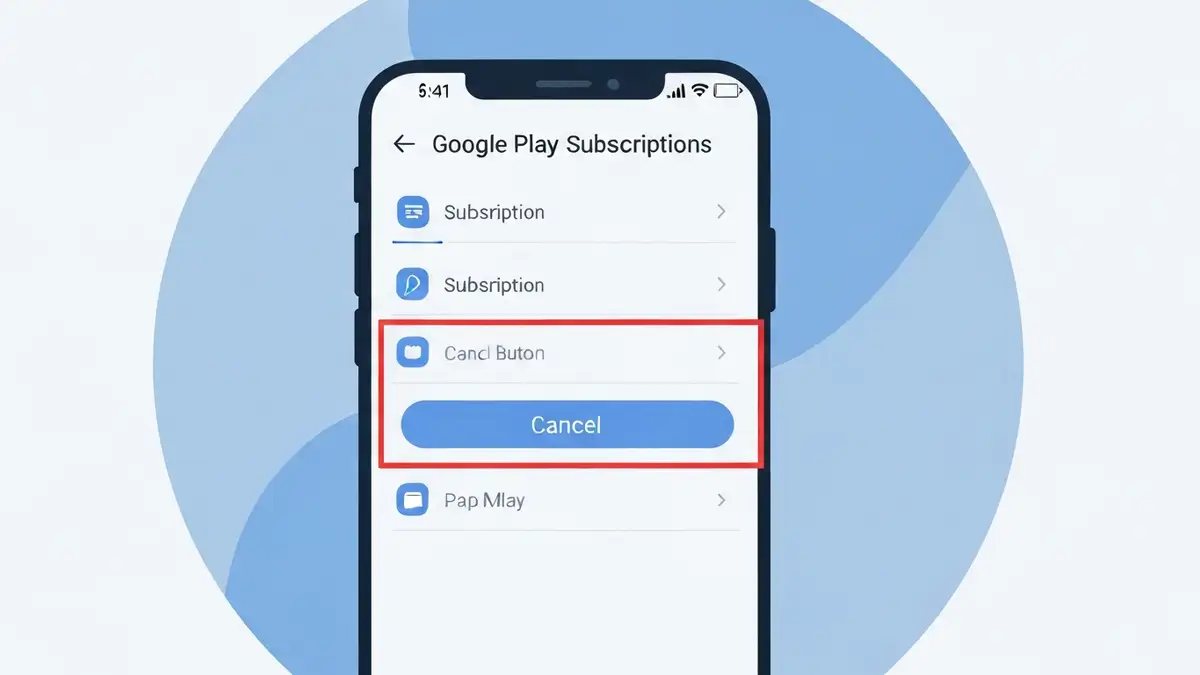 Ekran smartfona z Androidem pokazujacy liste aktywnych subskrypcji w aplikacji Google Play z przyciskiem anulowania