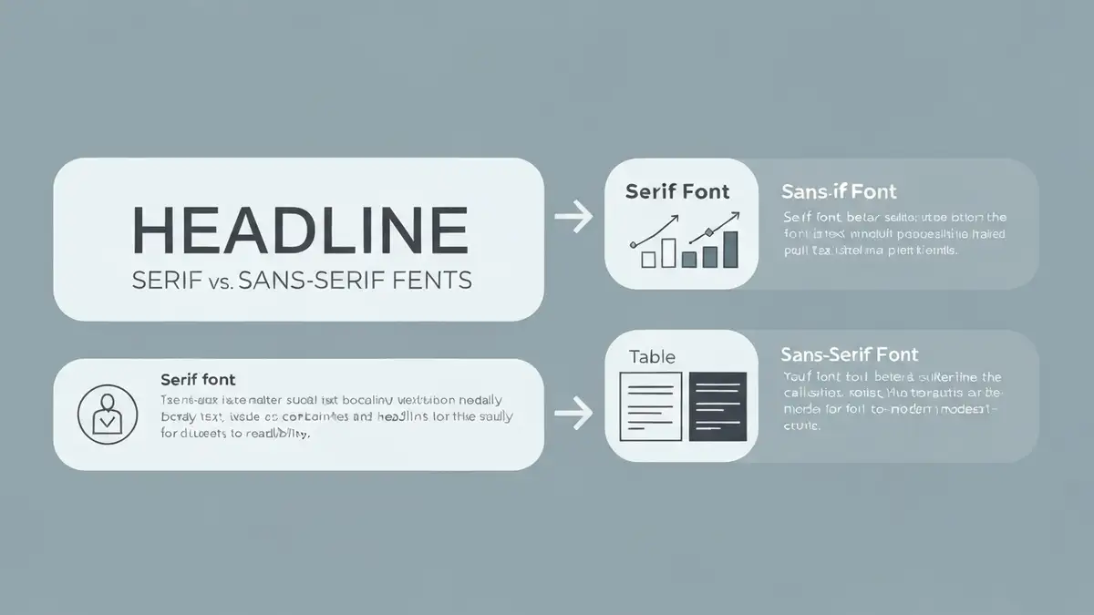 Porównanie różnych czcionek w slajdzie PowerPointa z przykładami serif, sans-serif, i dekoracyjnych czcionek