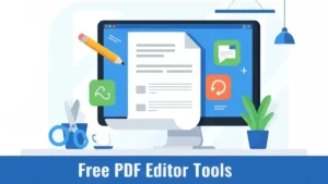 Interfejs darmowego edytora PDF z ikonami narzędzi do edycji dokumentów