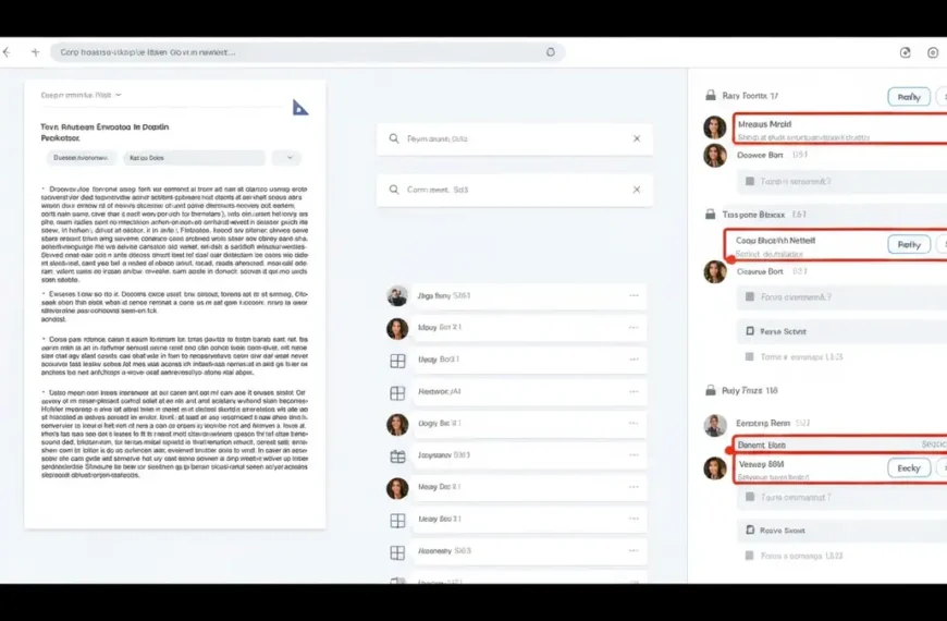 Interfejs Dokumentów Google z otwartym panelem komentarzy po prawej stronie ekranu, pokazujący wiele komentarzy od współpracowników