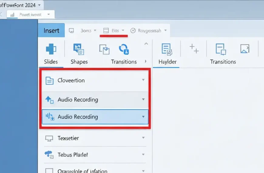 Interfejs PowerPoint z kartą Wstawianie i opcją Nagranie audio zaznaczoną