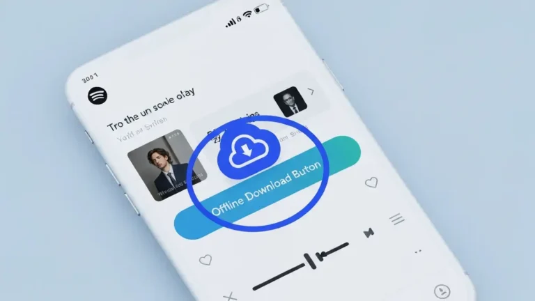Ekran aplikacji Spotify z przyciskiem pobierania muzyki offline