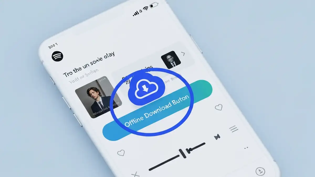Ekran aplikacji Spotify z przyciskiem pobierania muzyki offline