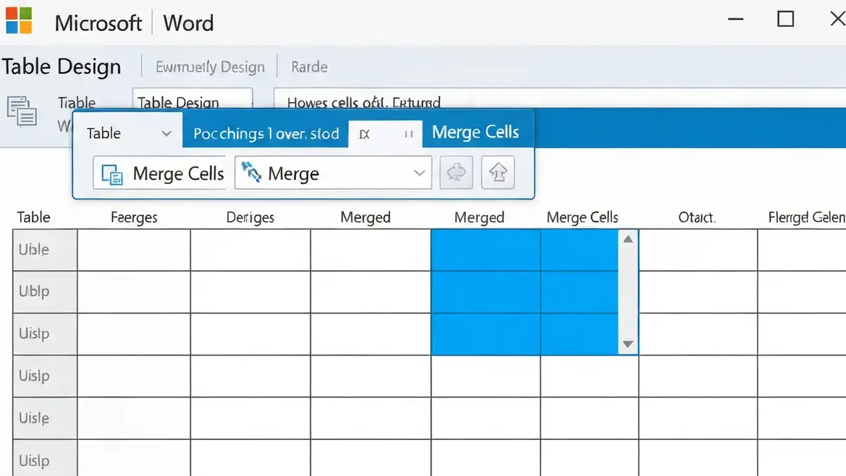 Przykład łączonej komórki w tabeli Microsoft Word z wyróżnioną opcją Łącz komórki
