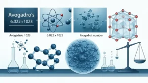 Liczba Avogadra 6,022 × 10²³ na tle atomów cząsteczek i struktury krystalicznej
