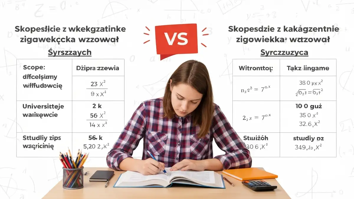Tablica porównująca maturę podstawową i rozszerzoną z matematyki - różnice w zakresie, wymogach i czasie przygotowania
