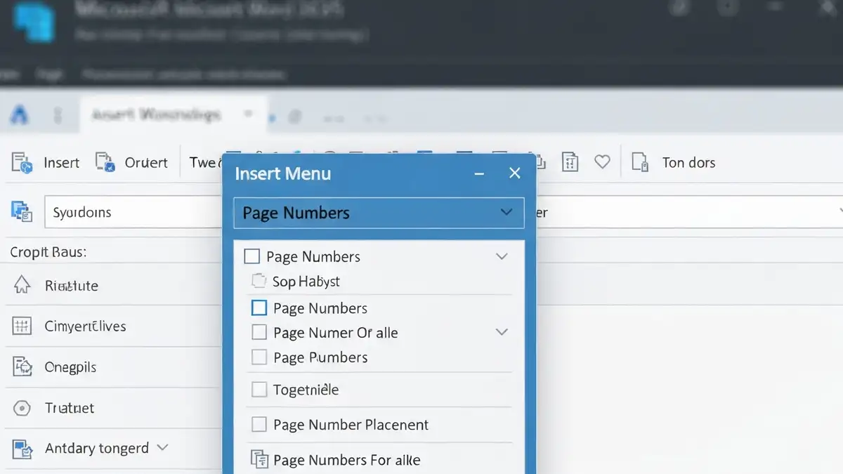 Ekran Microsoft Word z otwartym menu Insert Page Numbers do dodawania numeracji stron