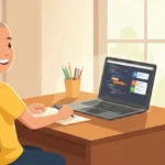 Dziecko uczące się programowania w Pythonie na laptopie z kodem na ekranie