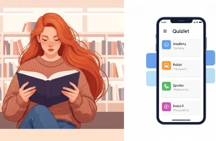 Porównanie interfejsów Quizlet i Anki na ekranach laptopa i smartfona, tabela porównawcza systemów fiszek