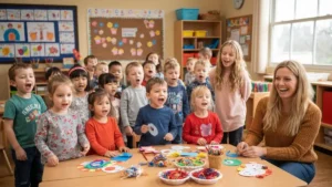 Dzieci w przedszkolu przygotowują program do Dnia Babci z piosenkami i zabawami