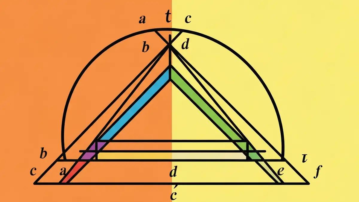 Twierdzenie Talesa - diagram z dwiema prostymi przecinającymi się i trzema liniami równoległymi, odcinki zaznaczone kolorami