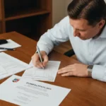 Rodzic wypełniający wniosek o edukację domową - dokumenty i formularz na biurku