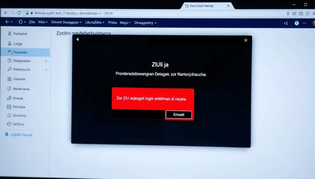 Ekran komputera z komunikatem o błędzie logowania do systemu ZIU