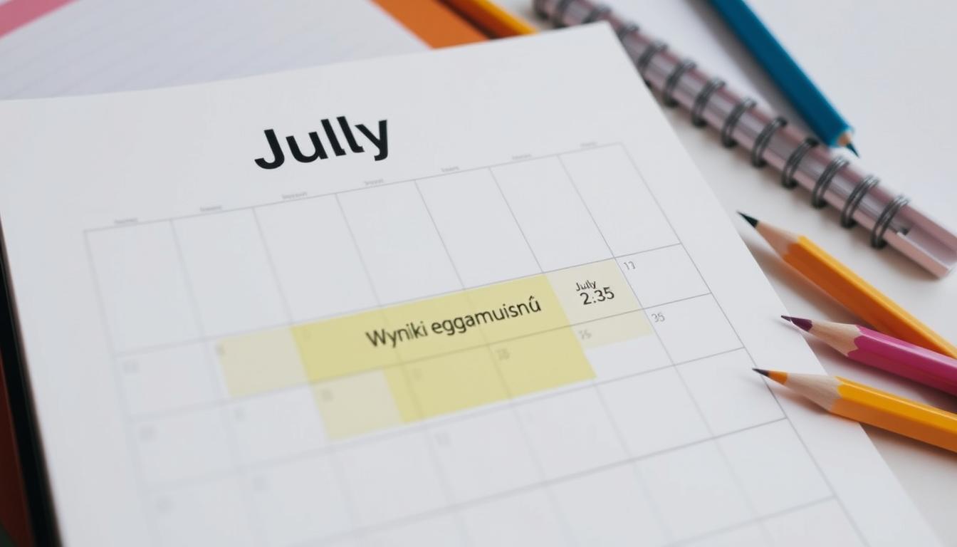 Kalendarz z zaznaczoną datą 4 lipca 2025 - dzień ogłoszenia wyników egzaminu ósmoklasisty