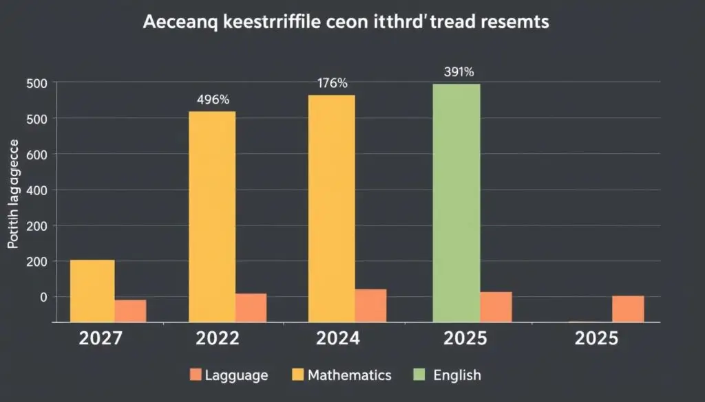 Wykres przedstawiający średnie wyniki egzaminu ósmoklasisty z lat 2022-2025